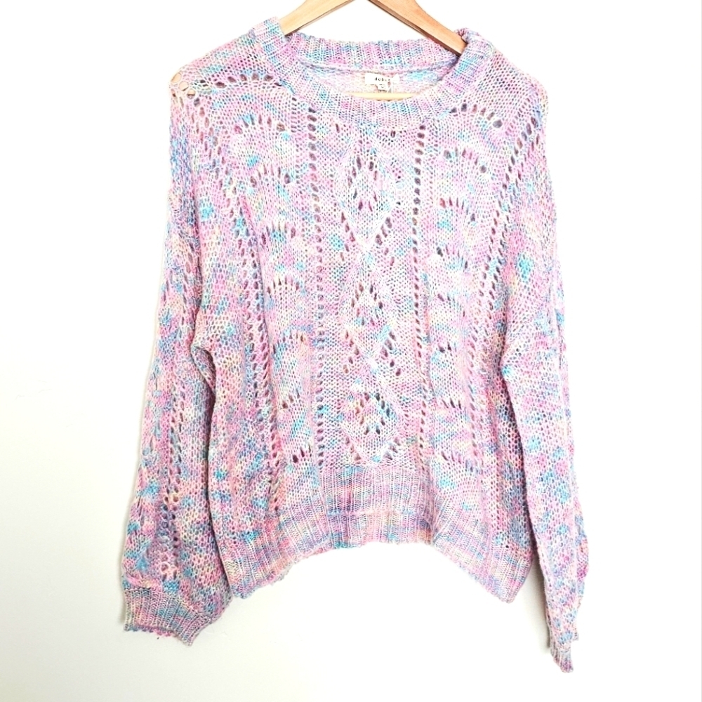Debut Knitted Multicolor Loose Open Knit Lightweight Women's Sweater Size M/L